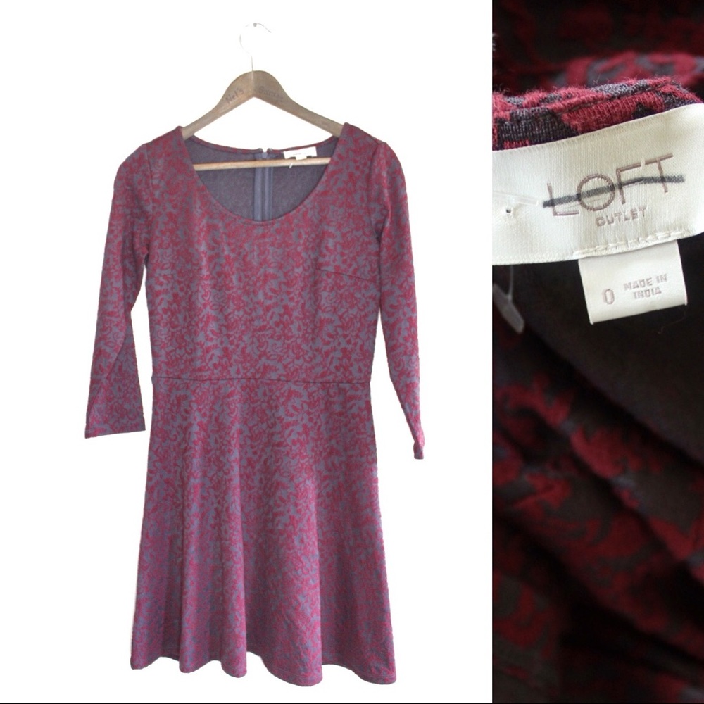 LOFT Raised Floral Embroidered Fit & Flare Dress 0